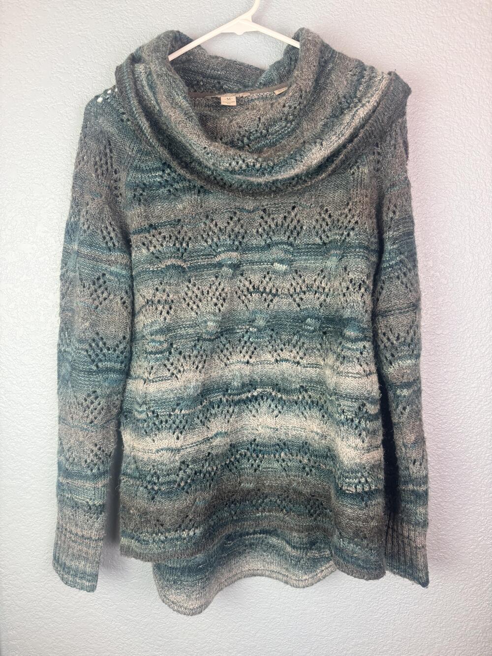 Royal Robbins Sweater Womens Medium Blue Cowl Neck Tunic Open Knit Long Sleeve